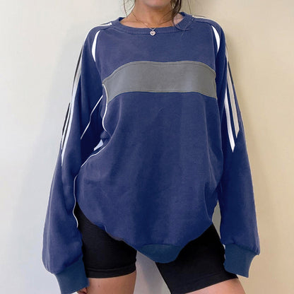 Contrast Color Splice Preppy Pullover Sweatshirt