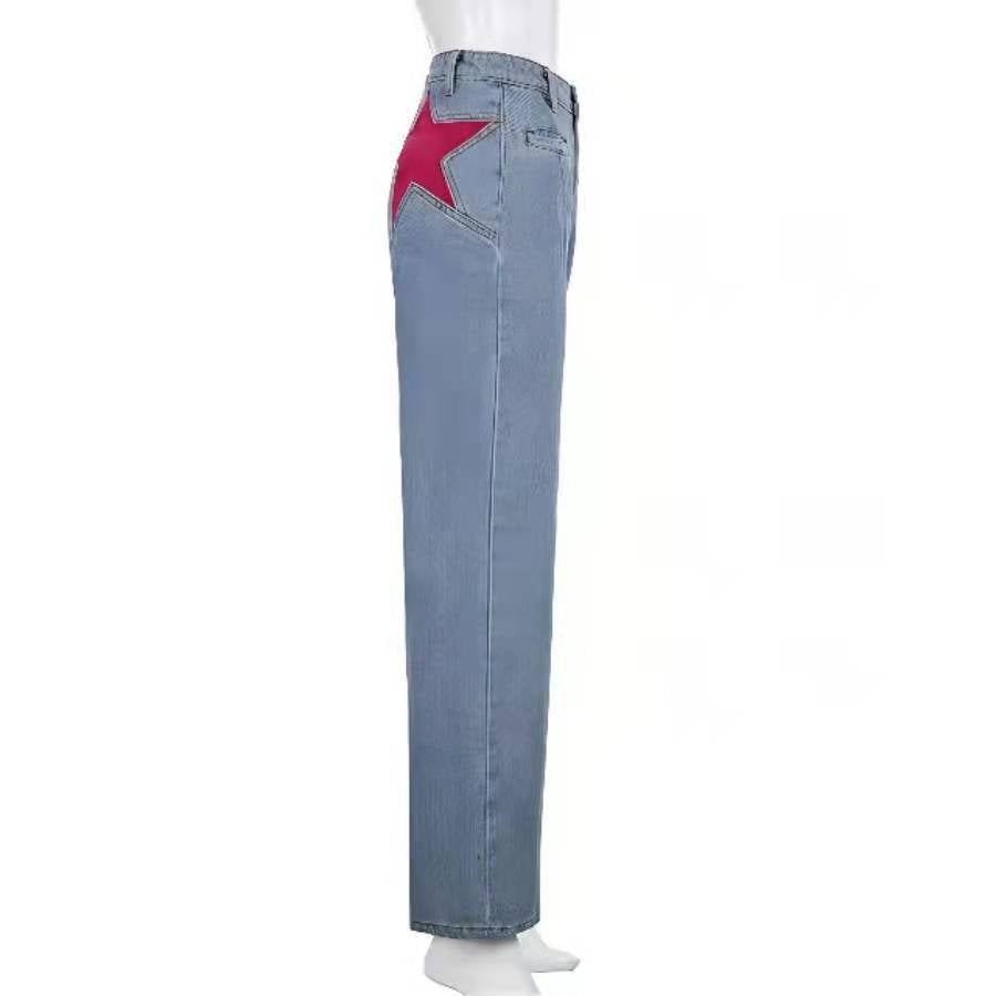 Vintage Mid Rise Star Print Flared Jeans