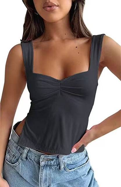 Solid Color Low Cut Square Neck Sleeveless Tank Top