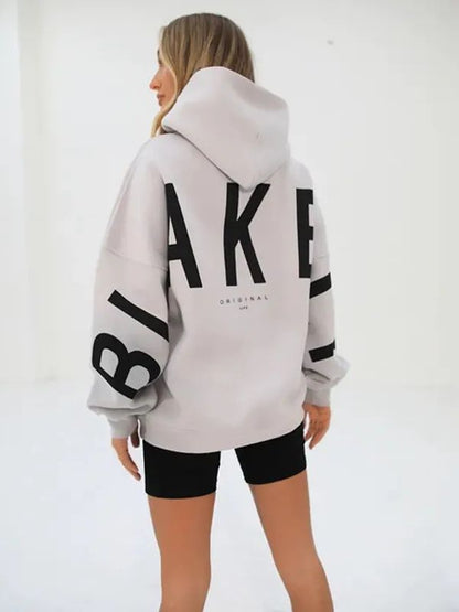 Solid Color Letter Print Oversized Pullover Hoodie