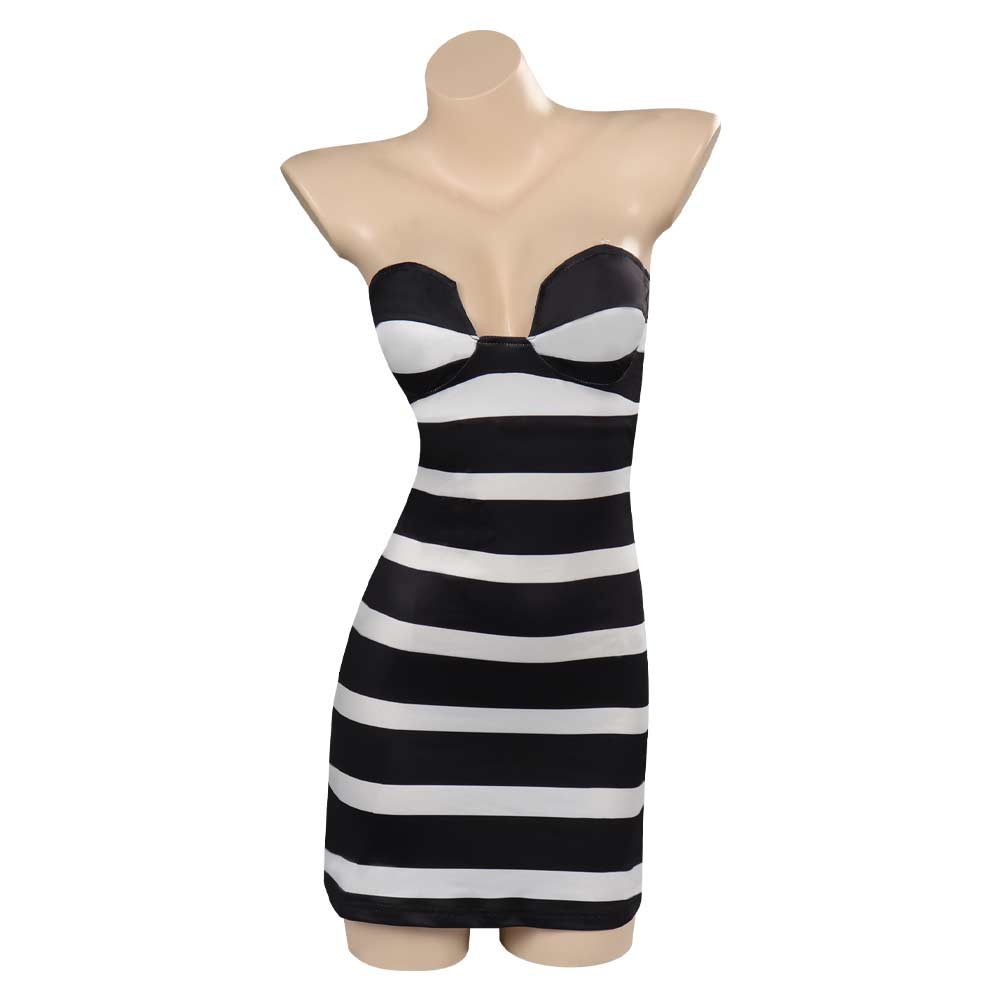 2023 Movie Black and White Stripes Dress Outfits Halloween Carnival Cosplay Costume