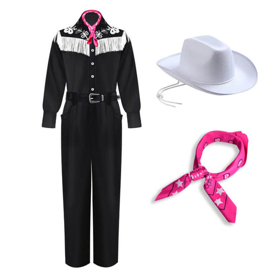 2023 Doll Movie Ken Black Western Shirt With Fringe Outfit with White Hat