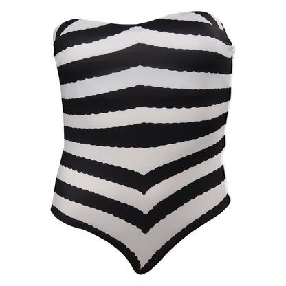 2023 Kids Girls Black and White Striped Swimsuit Outfits Halloween Carnival Cosplay Costume