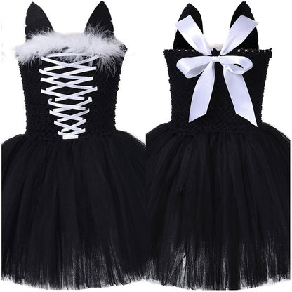 Girls Cartoon Cat Cosplay Costume Dress Halloween Carnival Party Disguise Suit
