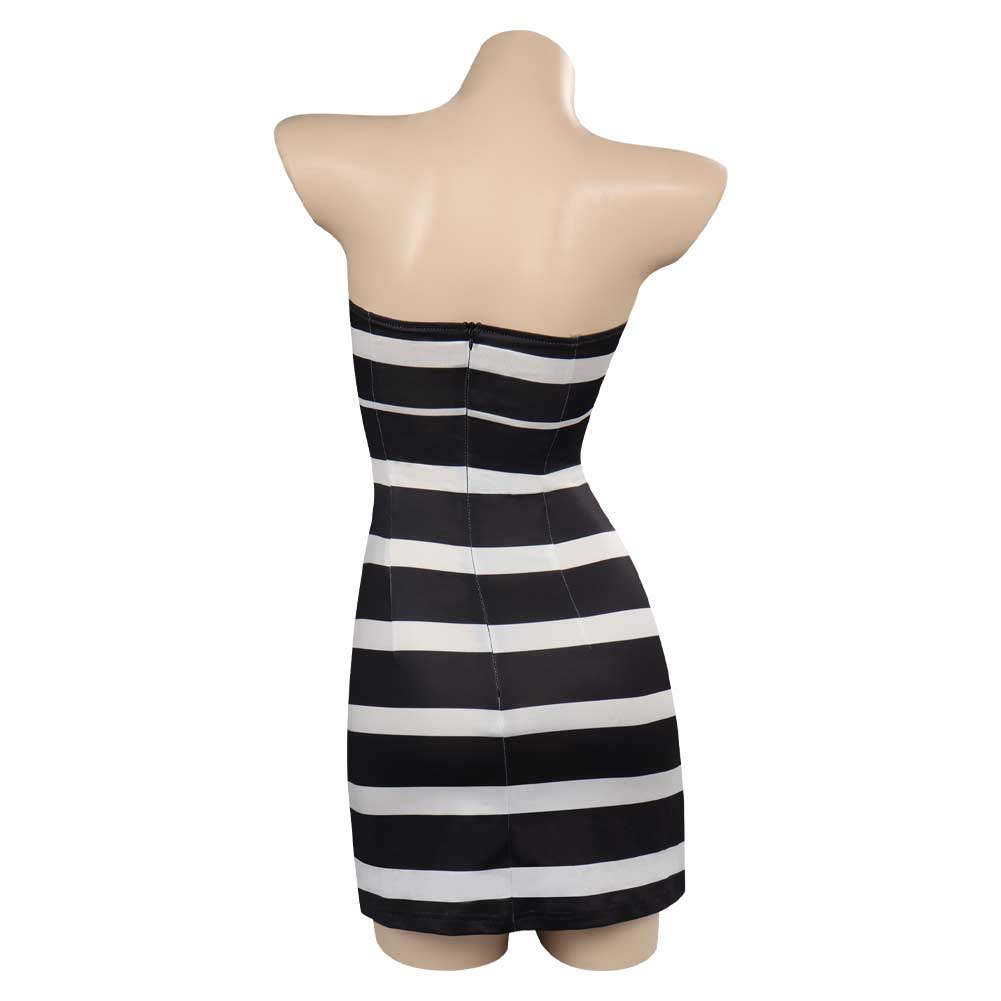 2023 Movie Black and White Stripes Dress Outfits Halloween Carnival Cosplay Costume