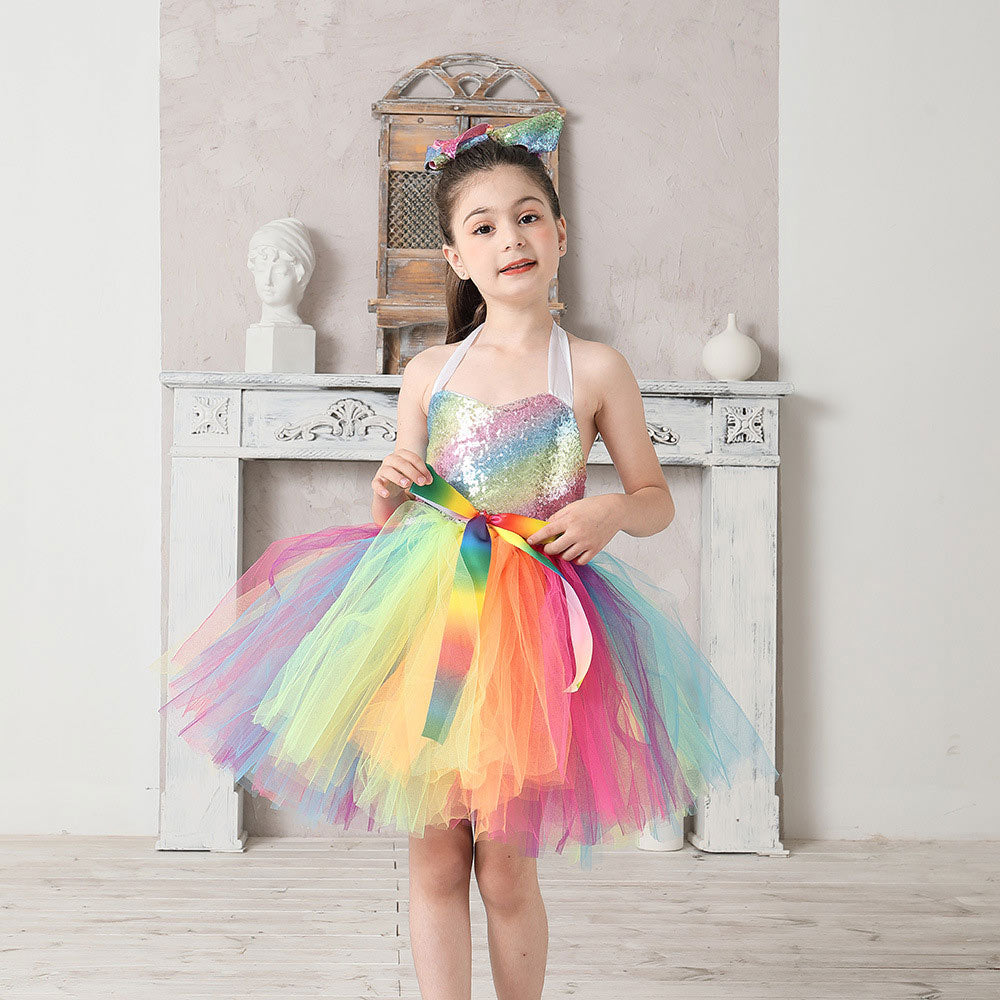 Kids Girls Rainbow Cosplay Costume Outfits Halloween Carnival Party Disguise Suit