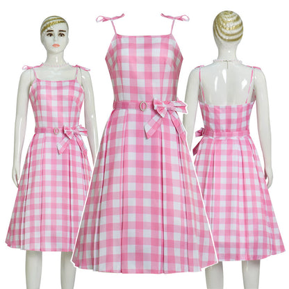 2023 Doll Movie Cosplay Margot Robbie Cosplay Costume Pink Plaid Dress