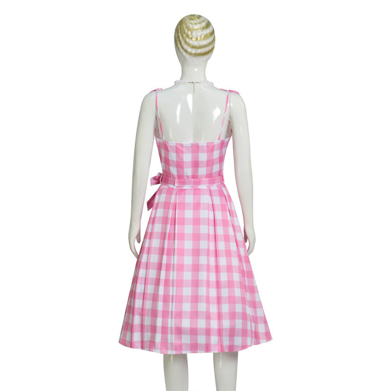 2023 Doll Movie Cosplay Margot Robbie Cosplay Costume Pink Plaid Dress